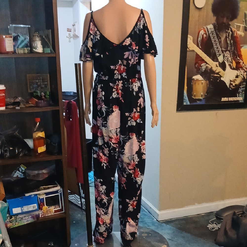 Xhilaration Black and Pink Floral Jumpsuit - Picture 4 of 11